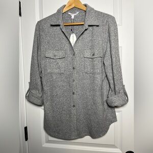 Mesh + Lace Women's Gray 3/4 Length Sleeve Blouse  Size Large New With Tag